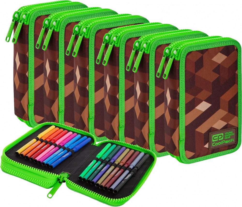 6x Piórnik szkolny CoolPack Jumper 2 City Jungle, 2-komorowy, z wyposażeniem