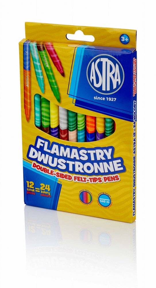 Flamastry Astra, dwustronne, okrągła, 12 sztuk, 24 kolory