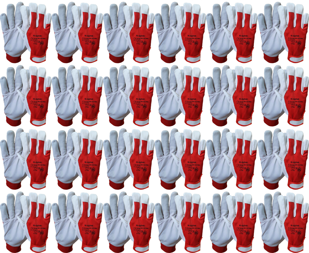 24x Rękawice robocze M-Glove Technik, wzmacniane, rozmiar 10, biało-czerwony
