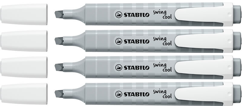 4x Zakreślacz Stabilo Swing Cool Pastel, ścięta, pastelowy, mglisty szary