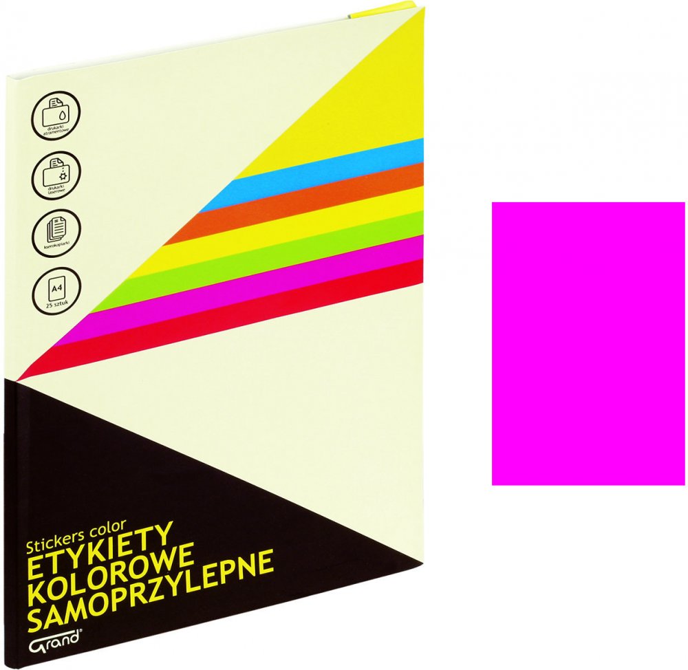 Etykiety samoprzylepne Grand, A4, 25 arkuszy, różowy