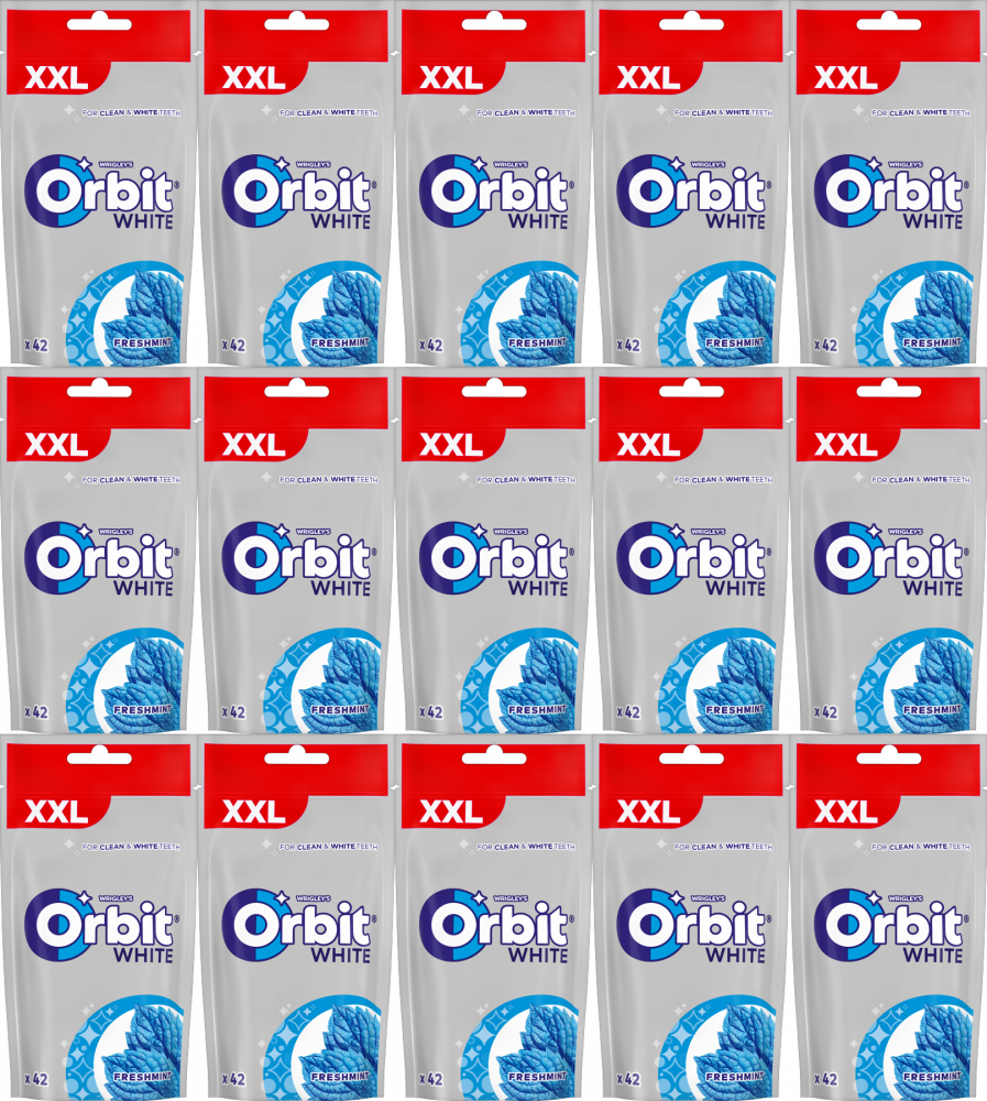 15x Guma do żucia Orbit White Freshmint, miętowy, torebka, 42 drażetek