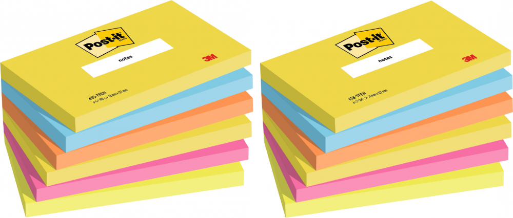 2x Karteczki samoprzylepne Post-it Paleta Energetyczna, 76x127mm, 6x100 karteczek, mix kolorów