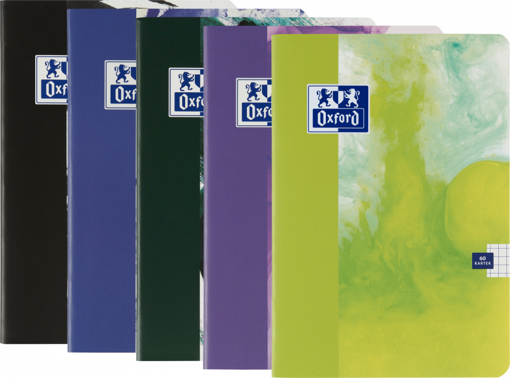 5x Zeszyt w kratkę Oxford Paint, A5, miękka oprawa, 60 kartek, mix kolorów