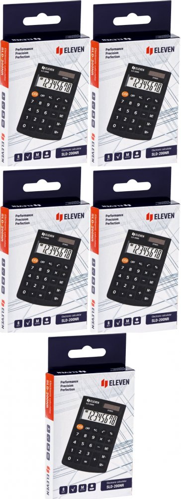 5x Kalkulator kieszonkowy Eleven SLD-200NR, 8 cyfr, czarny