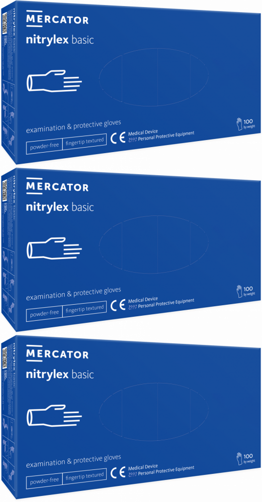 3x Rękawiczki nitrylowe jednorazowe Nitrylex Basic PF, bezpudrowe, rozmiar XS, 100 sztuk, niebieski