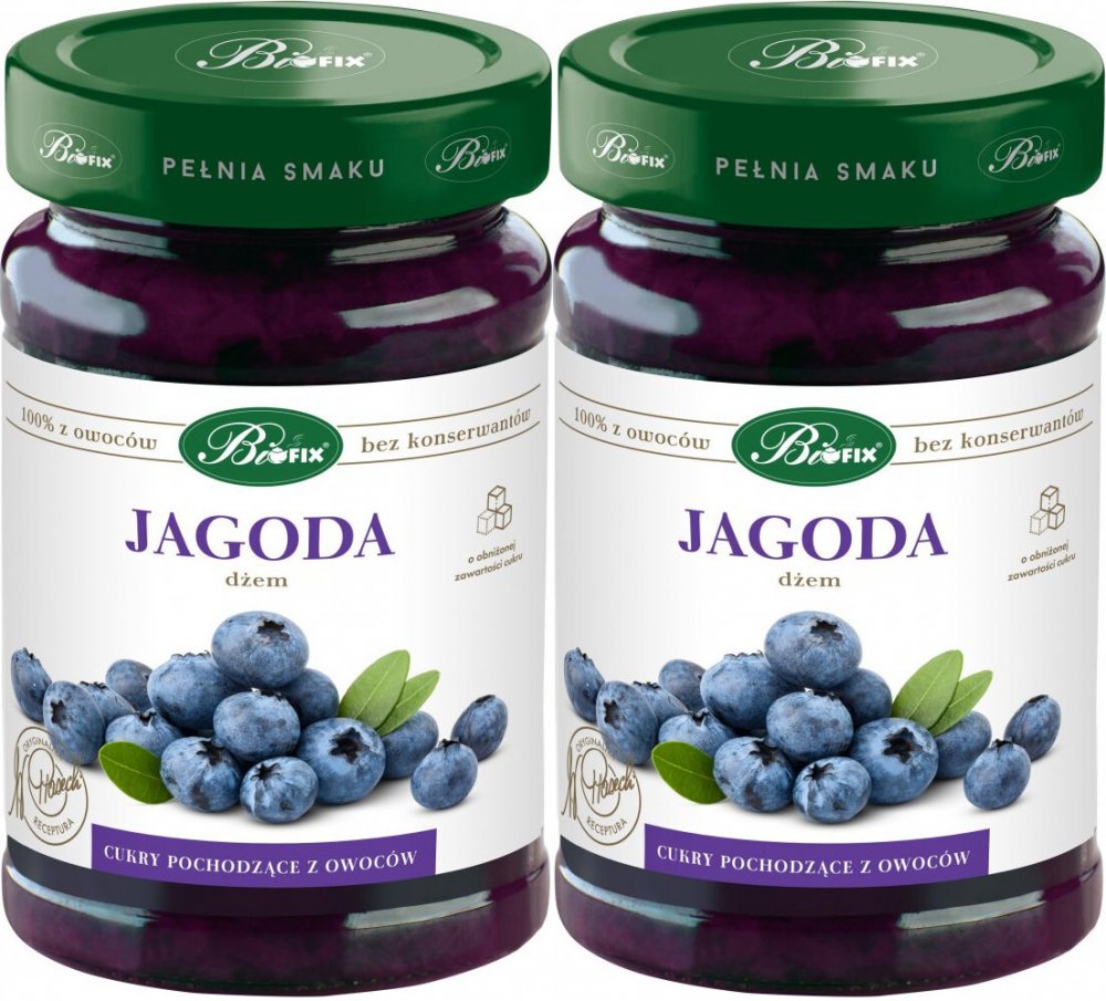 2x Dżem BiFix, 100% z owoców, jagodowy, o obniżonej zawartości cukru, 290g