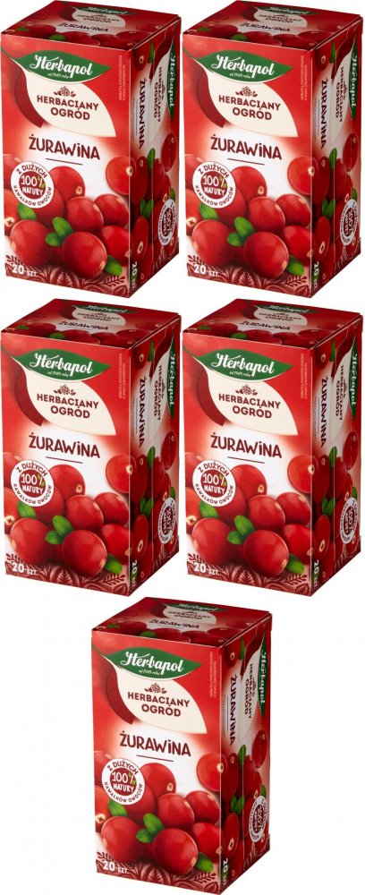 5x Herbata owocowo-ziołowa w torebkach Herbapol Herbaciany Ogród, żurawina, 20 sztuk x 2,5g