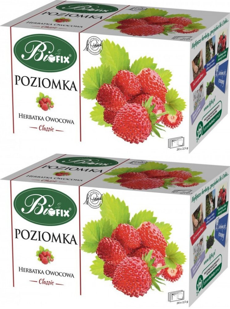 2x Herbata owocowa w torebkach BiFix Classic, poziomka, 20 sztuk x 2.5g