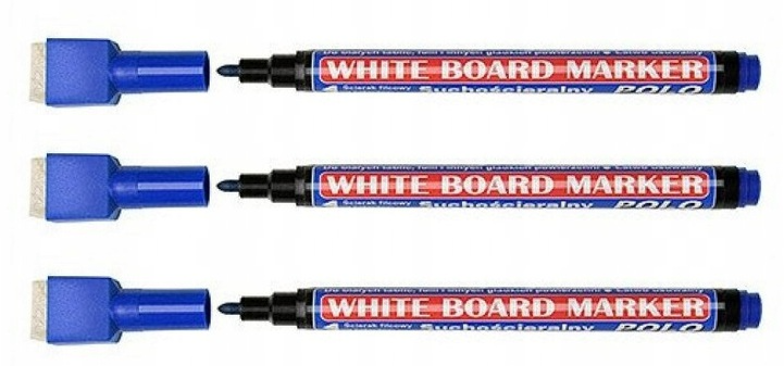 3x Marker suchościeralny Kamet Polo, okrągła, 2 mm, niebieski