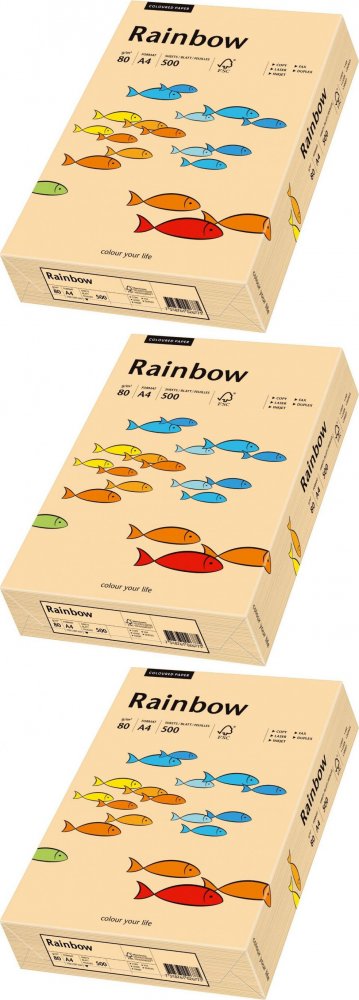 3x Papier kolorowy Rainbow, A4, 80g/m2, 500 arkuszy, łososiowy (R40)