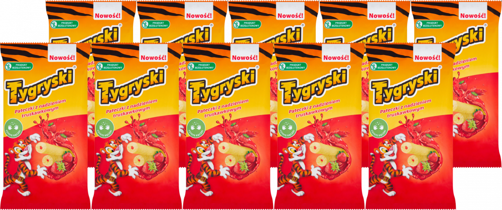 10x Chrupki kukurydziane Tygryski, z nadzieniem truskawkowym, 60g