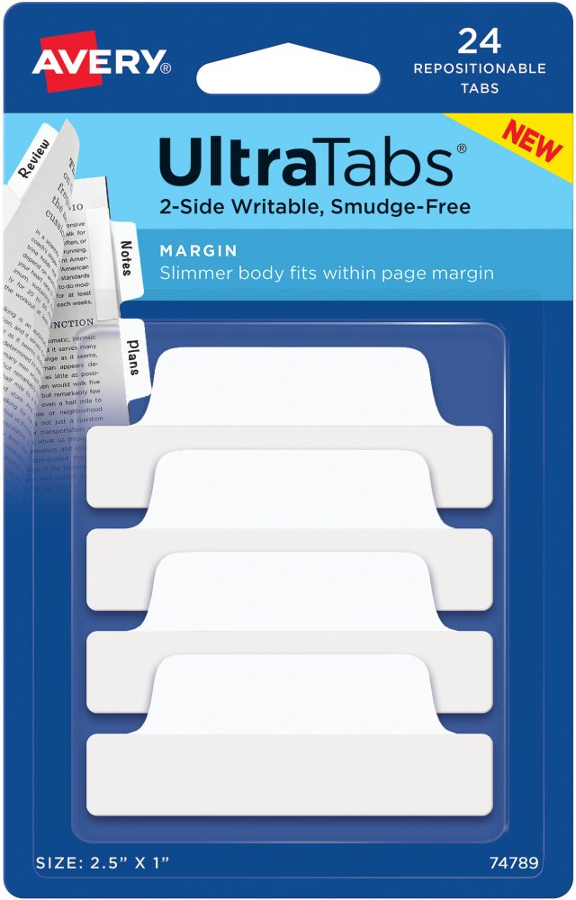 Zakładki samoprzylepne Avery Zweckform Ultra Tabs 74789, indeksujące, 63.5x25.4mm, 24 sztuki, biały