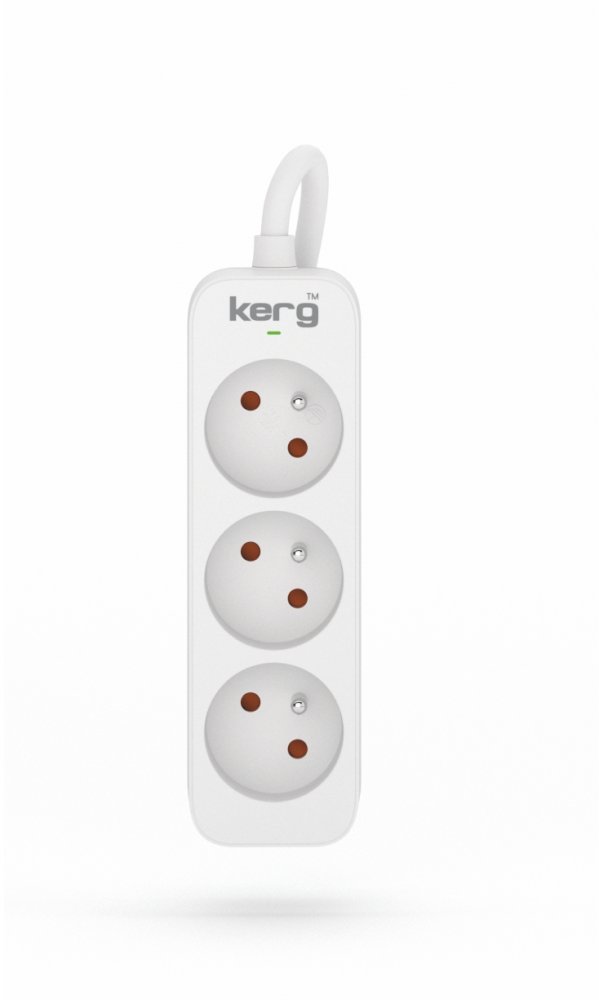 Przedłużacz Kerg, 3m, 3 gniazda, biało-szary