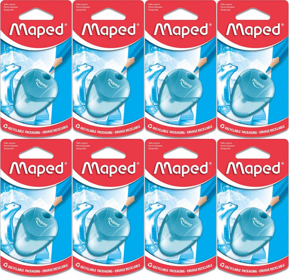 8x Temperówka Maped Igloo, dla praworęcznych, plastik, 1 otwór, mix kolorów