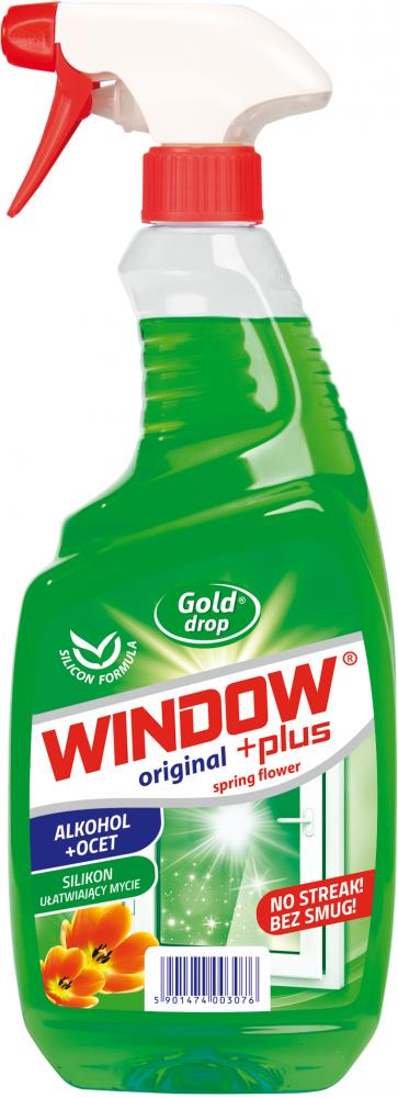 Płyn do mycia szyb Window Plus Gold Drop, z octem, z rozpylaczem, kwiatowy, 750ml