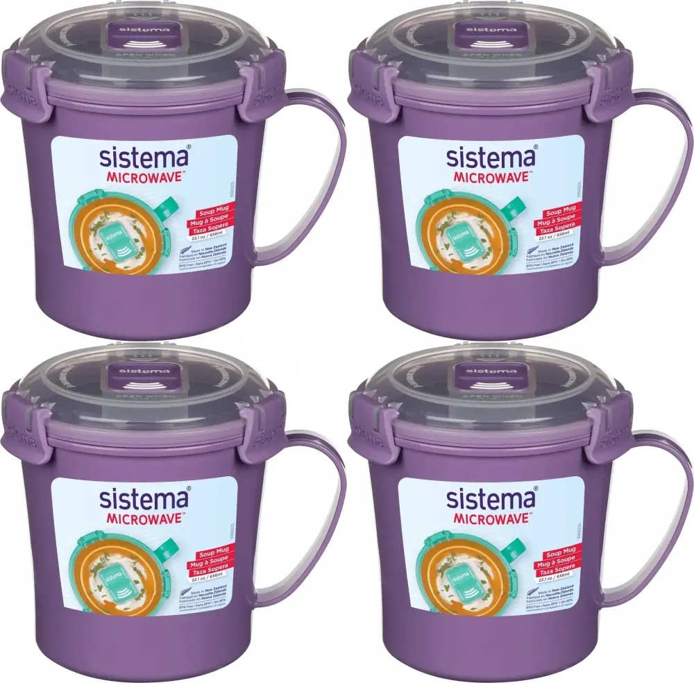 4x Kubek na zupę Sistema Microwave, 656ml, mix kolorów