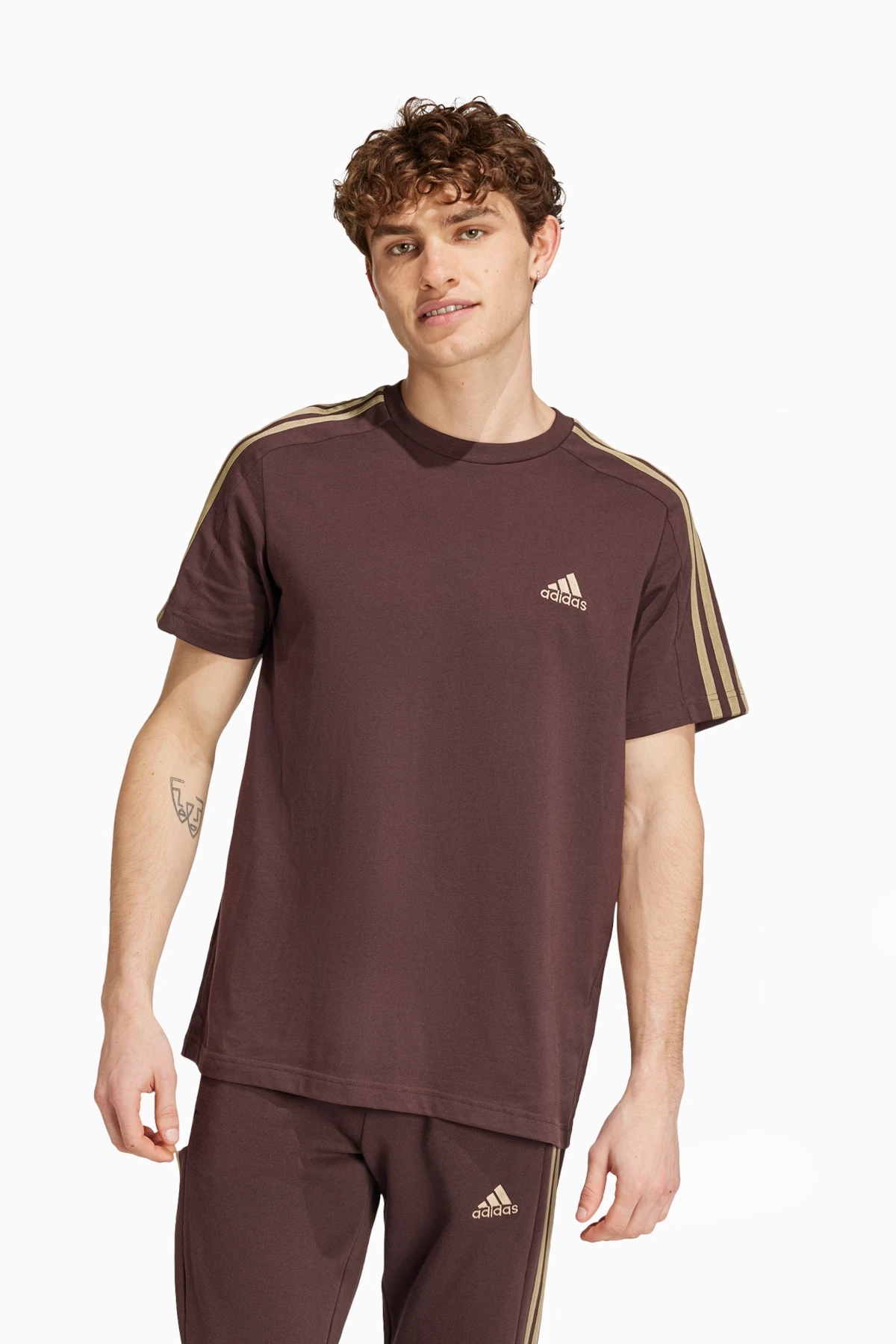 Koszulka adidas Essentials Single 3S Tee - Brązowy