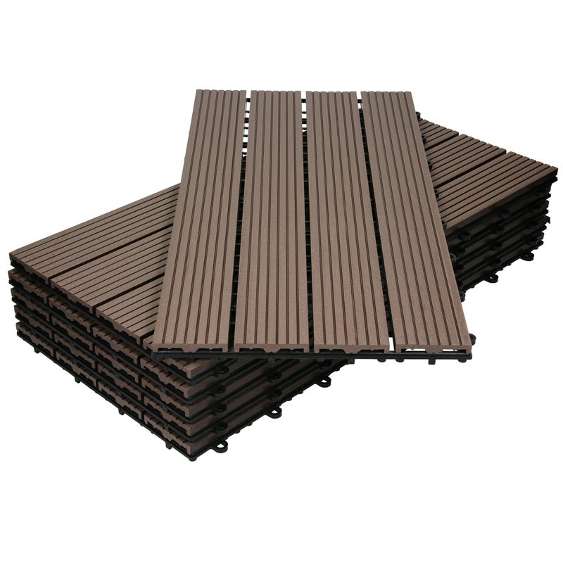 ECD Germany Plytki tarasowe WPC 60x30cm 18er Spar Set für 3m² Dark Brown in Wood Look for Garden Balcony Flooring with Drainage and Click System