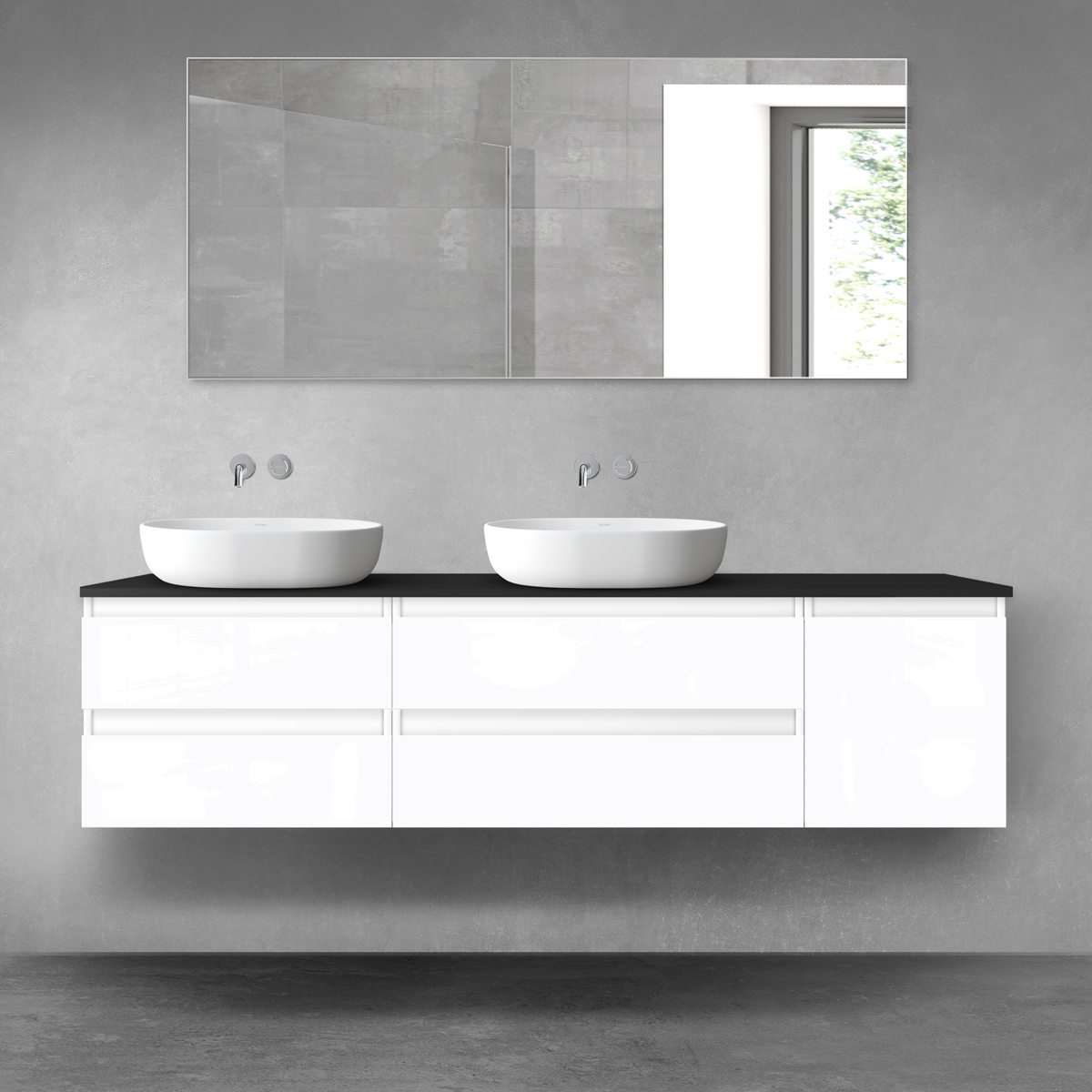 Oltens Vernal zestaw mebli łazienkowych 180 cm z blatem biały połysk/czarny mat 68540000 - Wysyłka w 24h