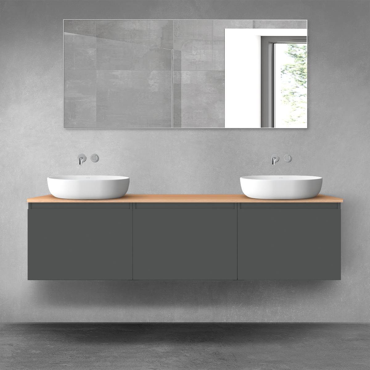 Oltens Vernal zestaw mebli łazienkowych 180 cm z blatem grafit mat/dąb 68493400