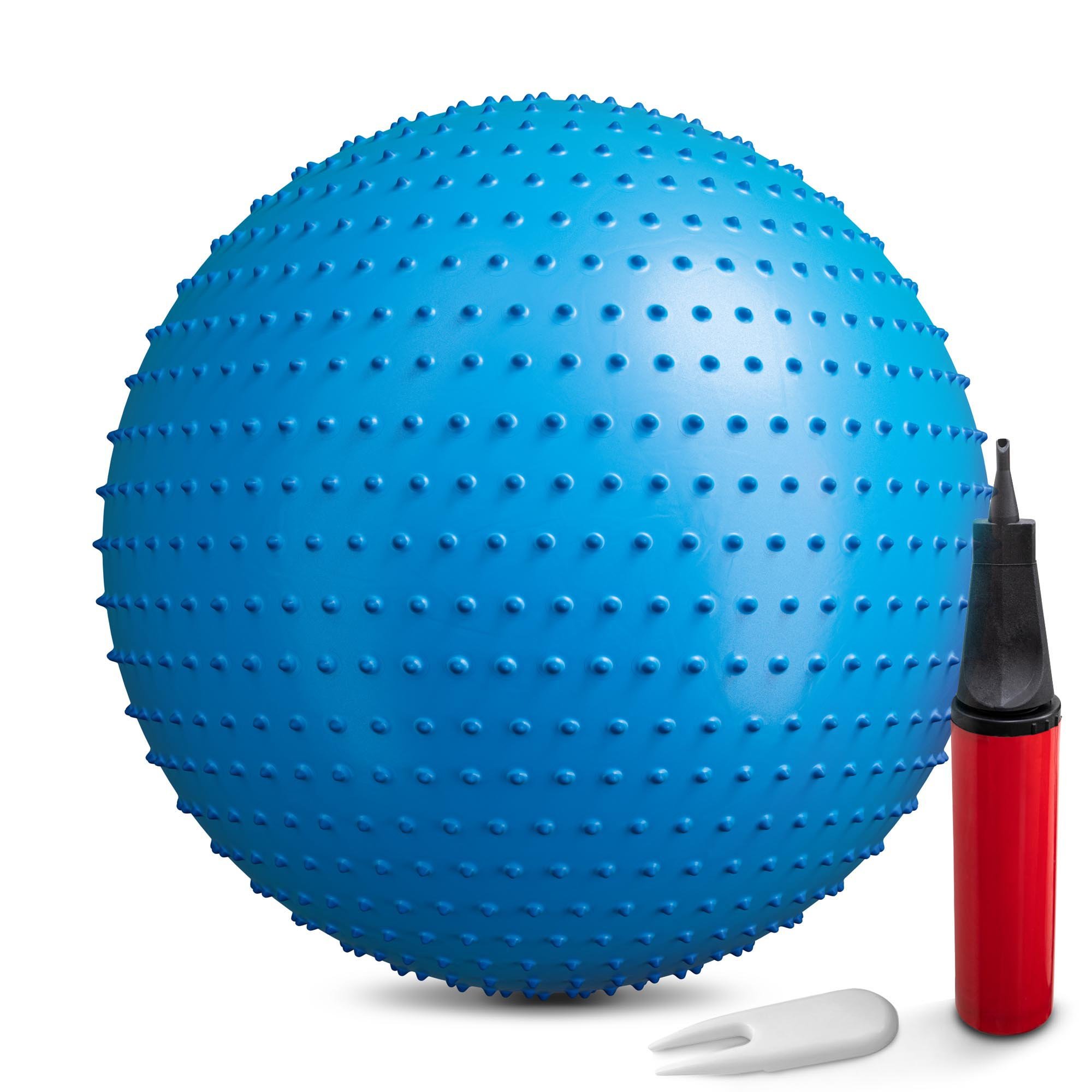 Piłka fitness z wypustkami 65 cm z pompką -niebieska