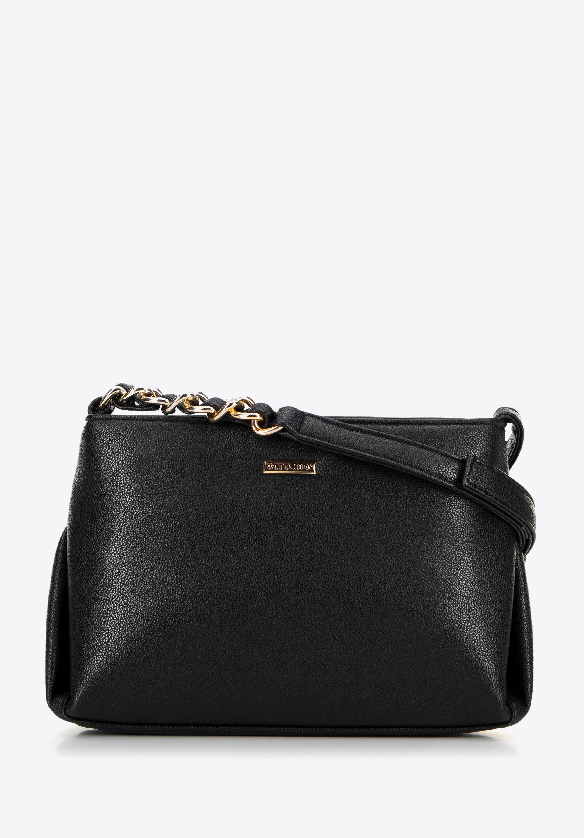 Damska crossbody ze skóry ekologicznej z łańcuszkiem czarna