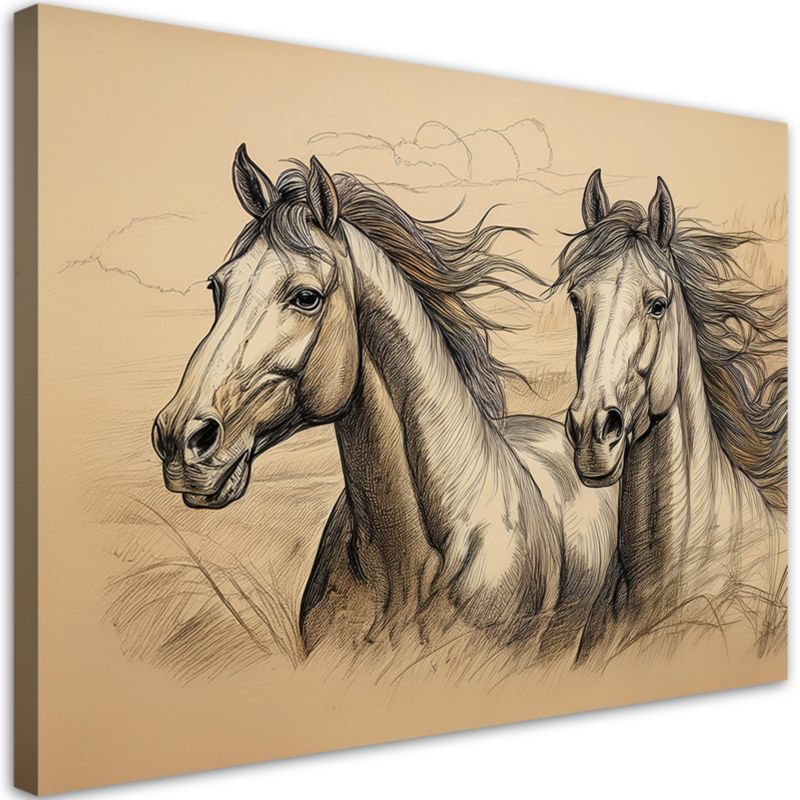 Obraz do salonu sypialni Feeby Konie Vintage Beżowe 100x70 cm 1szt