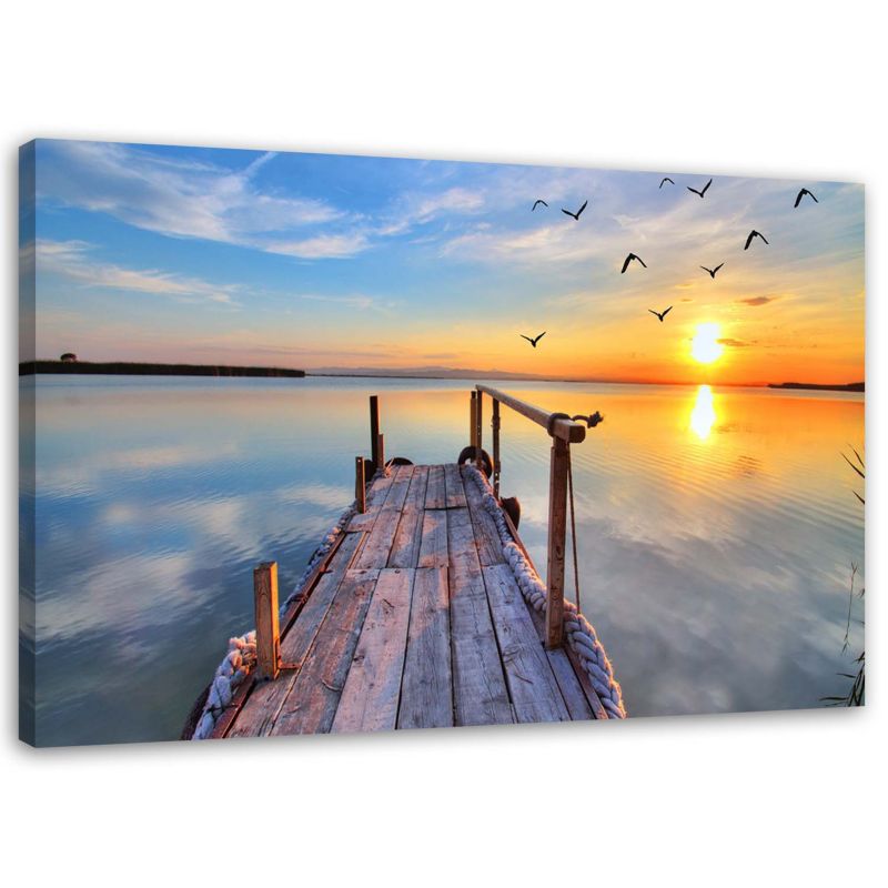 Obraz do salonu pokoju Feeby Zachodzące Słońce nad jeziorem Niebieski 120x80cm 1szt