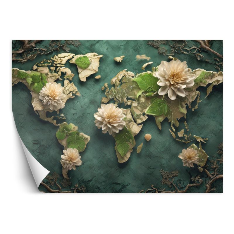 Fototapeta Feeby Kwiaty Mapa Świata Biały 150x105 1 szt