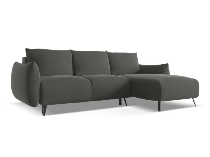 Narożnik prawostronny z funkcją spania Makamii Malie z tkaniny welwetowej 242x162 cm stalowy 1 szt.