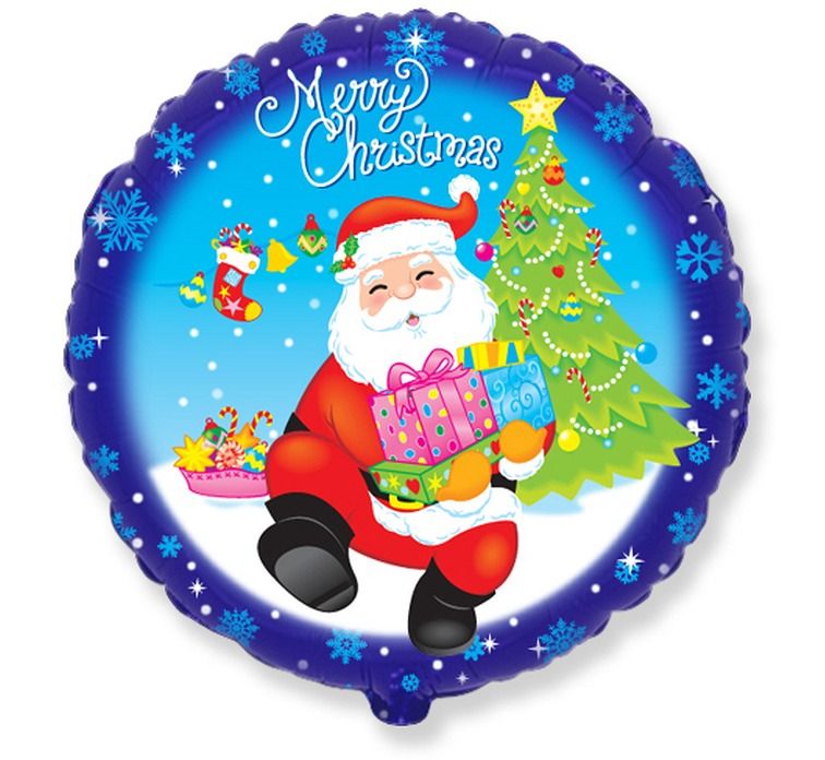 Balon foliowy 18' FX - 'Merry Christmas - Mikołaj z prezentami' (okrąg