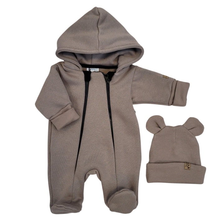KAZUM KOMBINEZON NA DWA ZAMKI, Z OCIEPLANEJ DRESÓWKI + CZAPKA CHOCO BROWNIE ZZ - 86