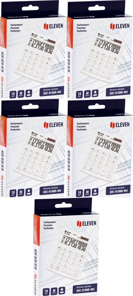 5x Kalkulator biurowy Eleven SDC-810NRWHE, 10 cyfr, biały