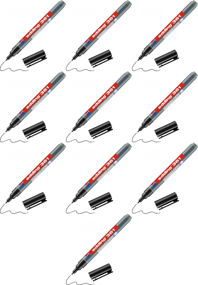 10x Marker suchościeralny edding 361, okrągła, 1mm, czarny