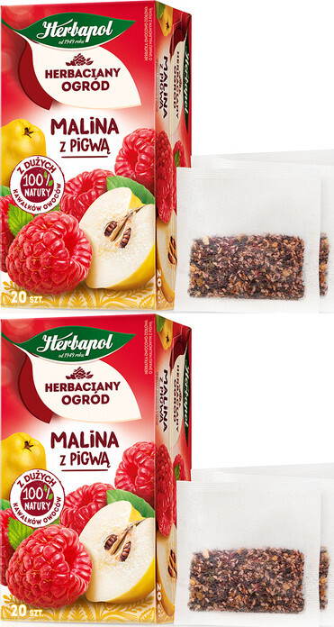 2x Herbata owocowa w torebkach Herbapol Herbaciany Ogród, malina z pigwą, 20 sztuk x 2,7g
