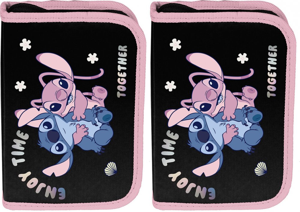 2x Piórnik szkolny Paso Disney Stitch, 1-komorowy, bez wyposażenia, czarno-różowy