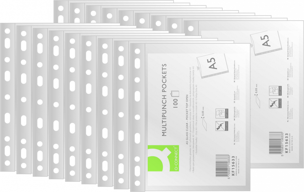 20x Koszulki krystaliczne Q-Connect, A5, 50μm, 100 sztuk, transparentny