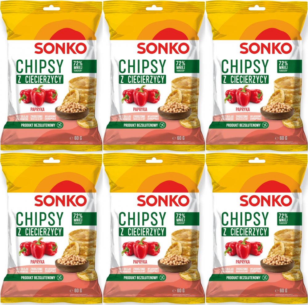 6x Chipsy z ciecierzycy Sonko, paprykowy, 60g