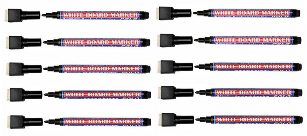 10x marker suchościeralny Kamet Polo, okrągła, 2 mm, czarny