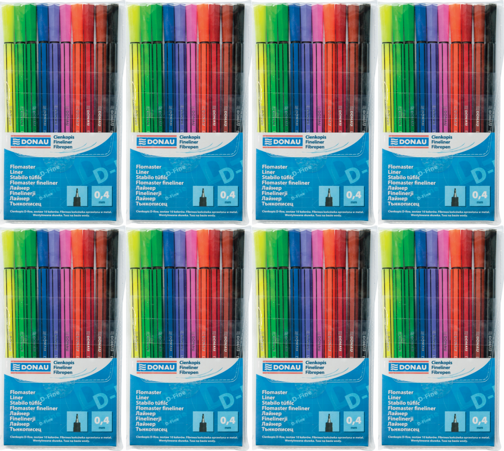8x Cienkopis Donau D-Fine, 0.4 mm, 10 sztuk, mix kolorów