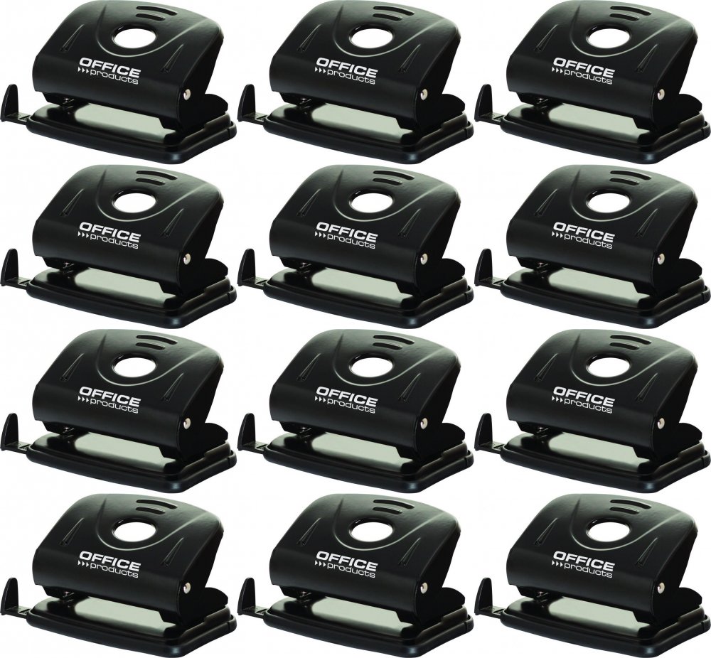 12x Dziurkacz Office Products, do 25 kartek, czarny