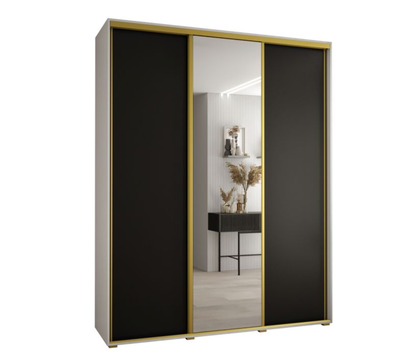 Szafa przesuwna Abiks DAVOS 3 wysoka szer.190cm gł.60cm biały/czarny/złoty 1szt.