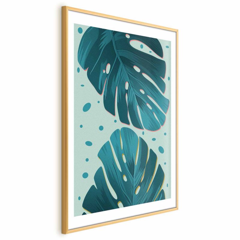 Plakat Artgeist Zroszone liście 40x60 cm z ramą złotą 1 szt