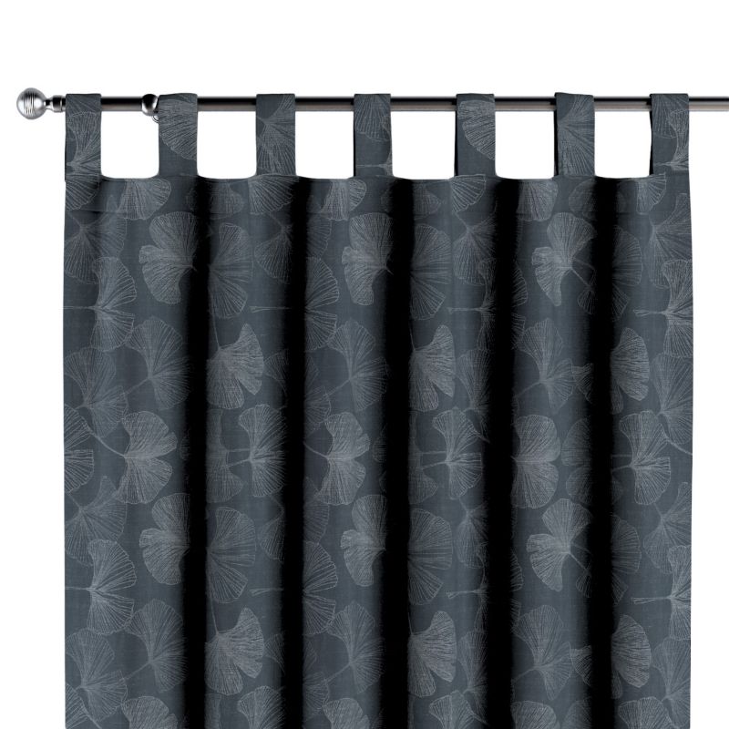 Zasłona na szelkach 1 szt. 130 x 245 cm Dekoria szaro-srebrne liście miłorzębu na grafitowym tle 1 szt.