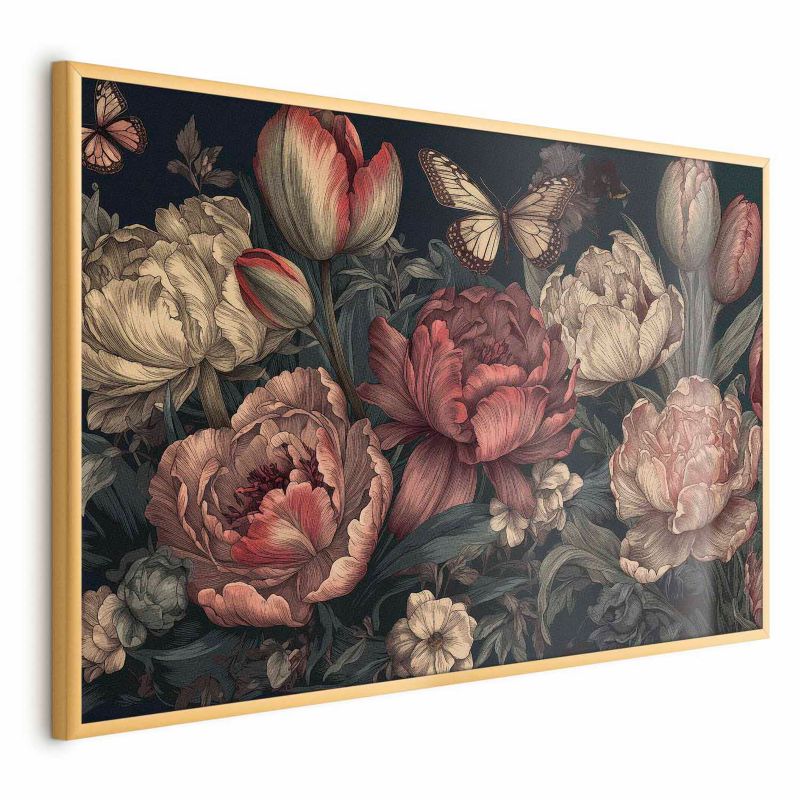 Plakat Artgeist Kwiaty na turkusowym tle 30x21 cm z ramą złotą 1 szt