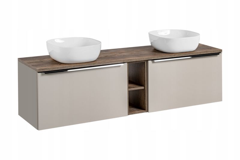 Szafka łazienkowa Furnidea 180 cm szara z umywalkami i blatem Santa Fe Taupe 1 szt.