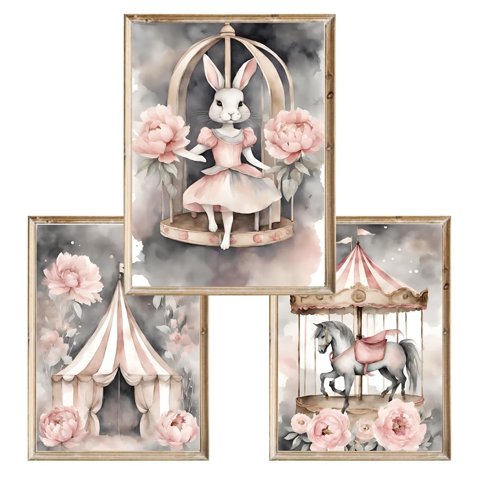 Zestaw trzech plakatów dla dzieci Circus Bunny - A4