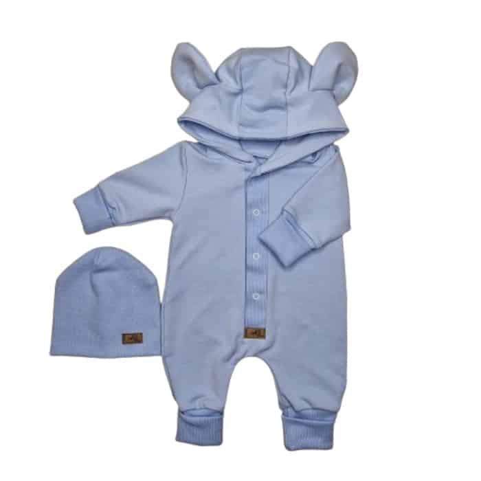 KAZUM KOMBINEZON + CZAPKA PAJAC WYGODNY BAWEŁNIANY BABY BLUE ZZ - 74