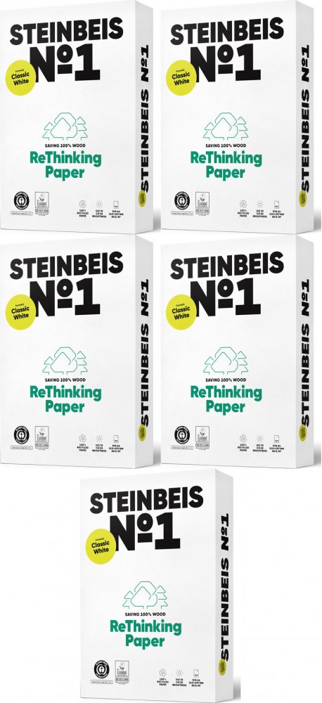5x Papier ekologiczny ksero Steinbeis, A3, 80g/m2, 500 arkuszy, biały (jasnoszary)